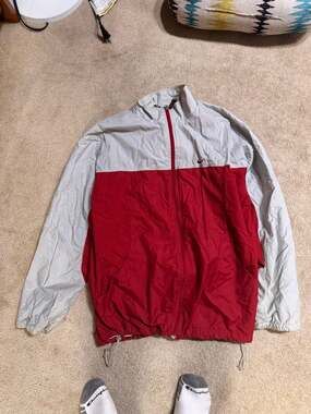 Vintage 90s Nike Red and Grey Colorblock Windbreaker Full Zip Jacket Size Large